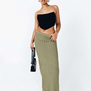 Princess Polly Green Ribbed Maxi Skirt Casual
